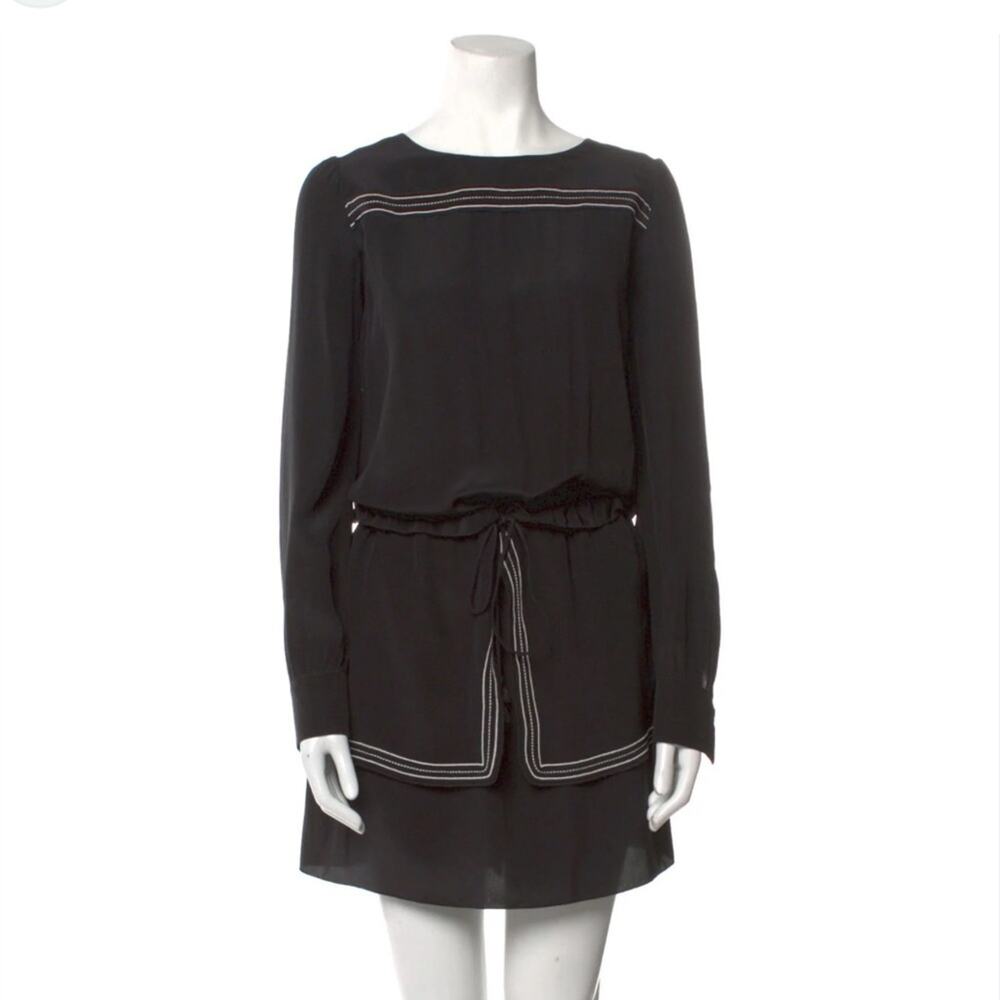See by Chloé Silk Long Sleeve Dress Black Round Neck Cinched Waist Size 8